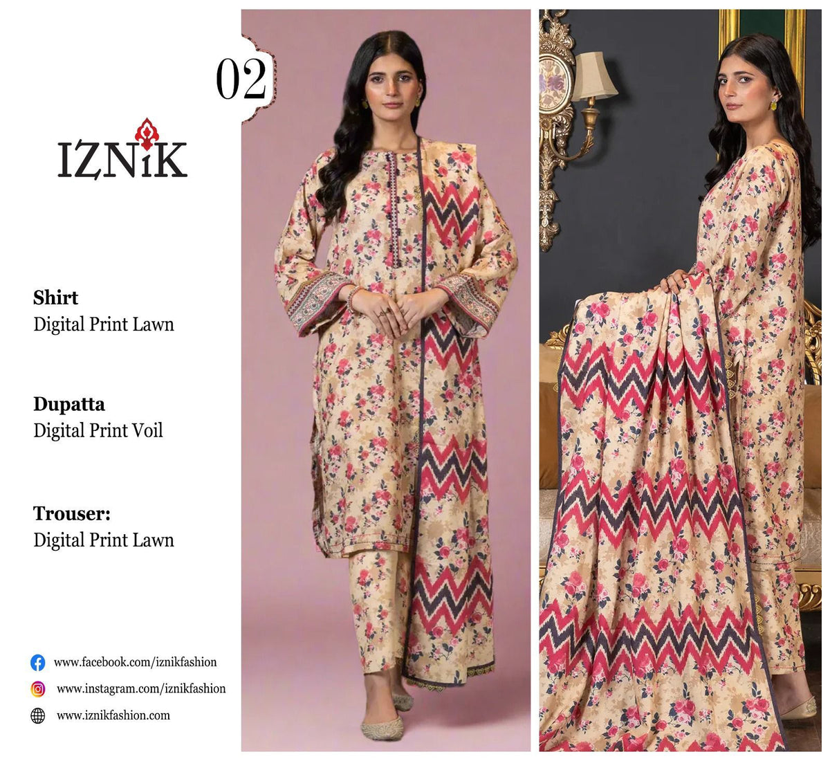 Iznik 3pc Lawn with Voil Lawn Dup