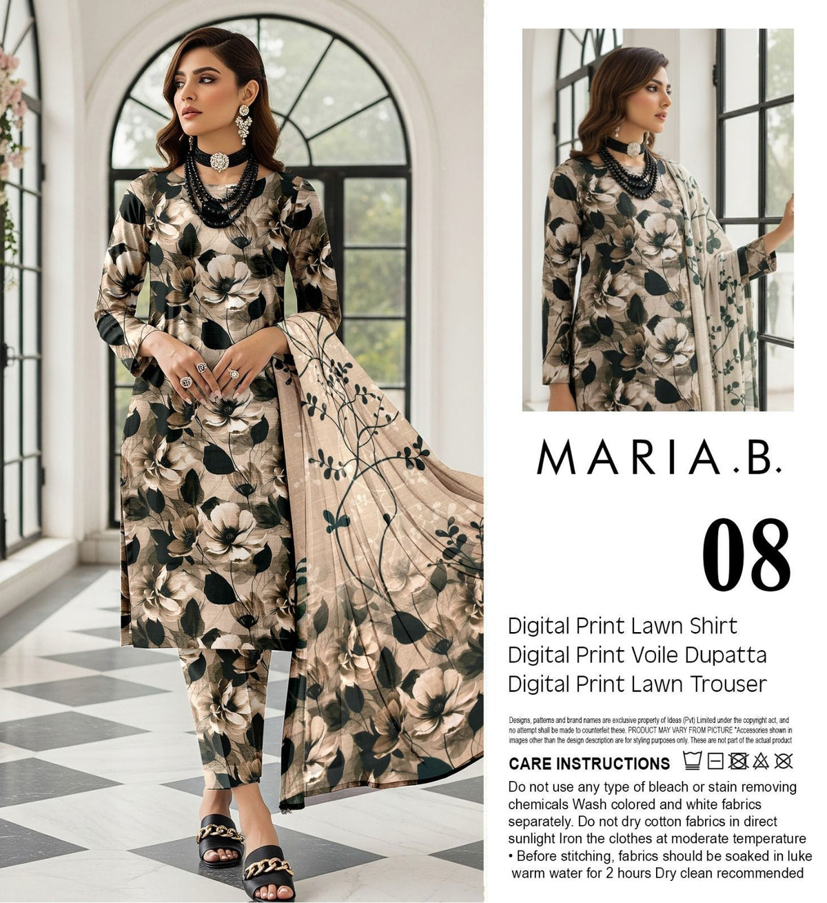 Maria.B Lawn 3pc With Voil Lawn Dup