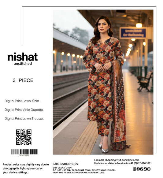 Nishat Lawn 3pc Printed With Voil Lawn Dup