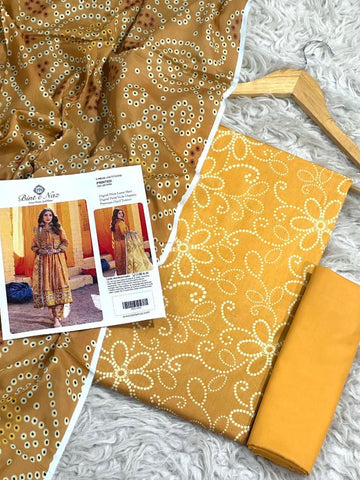 Binte Naz Lawn 3pc Print With Voil Lawn Dup (plain trouser)