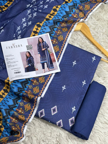Farasha Lawn 3pc Print Voil Dup (plain trouser)