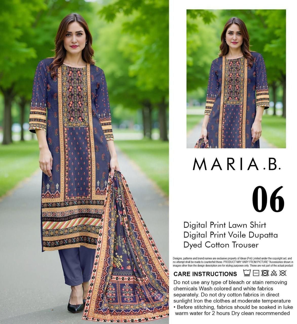 Maria.B Lawn 3pc With Voil Lawn Dup