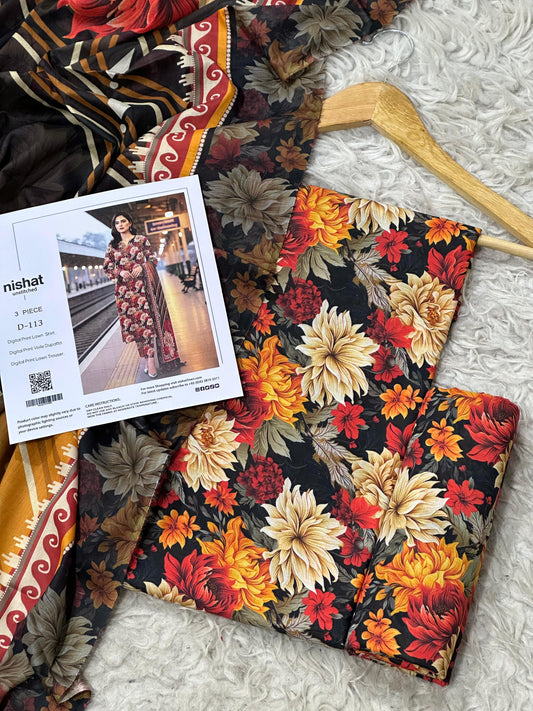 Nishat Lawn 3pc Printed With Voil Lawn Dup