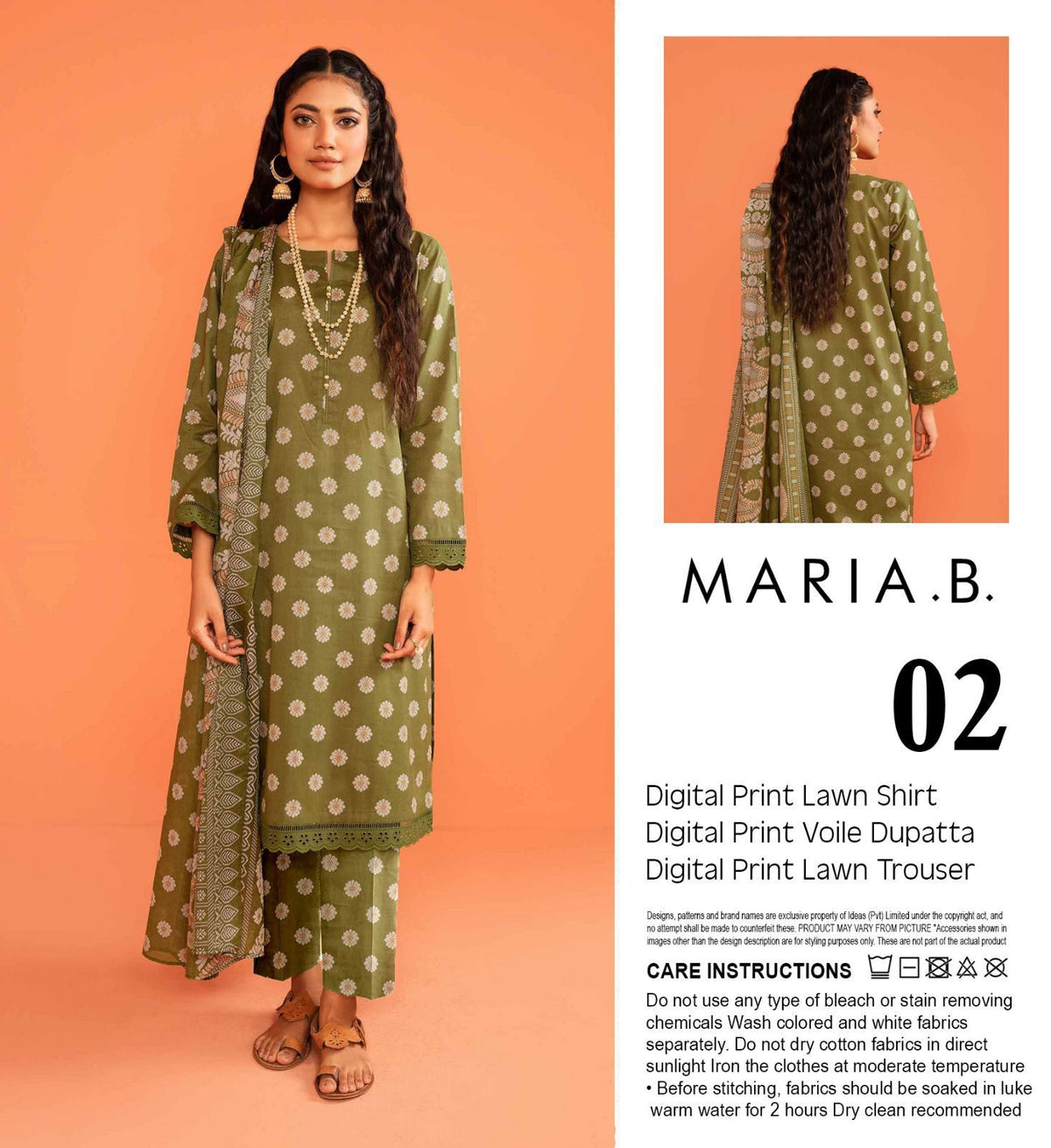 Maria.B Lawn 3pc With Voil Lawn Dup