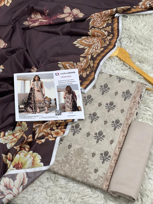 Lulusar Lawn 3pc Printed with Voil Lawn Dup