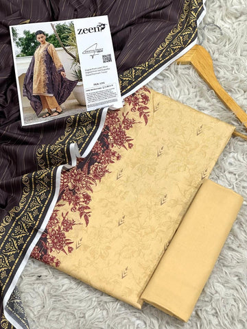 Zeen Lawn 3pc Print Voil Dup (plain trouser)