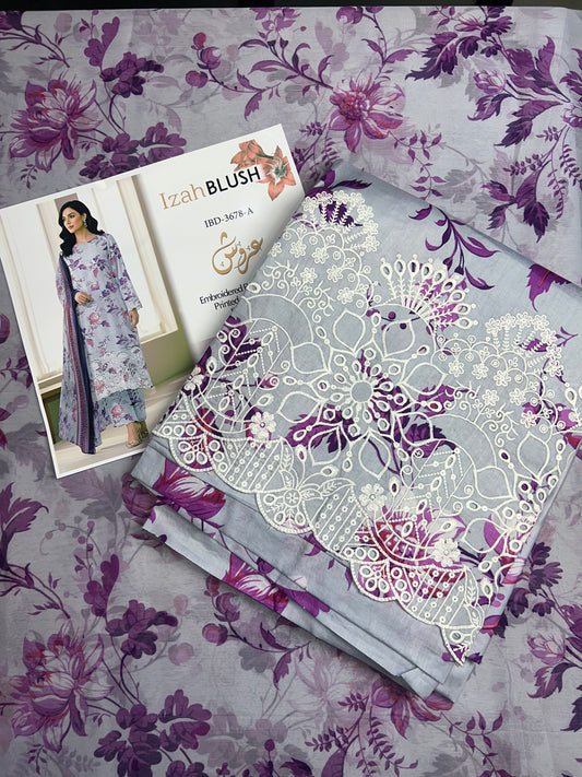 Lawn 3pc chiffon dup Daman+sleeves patch