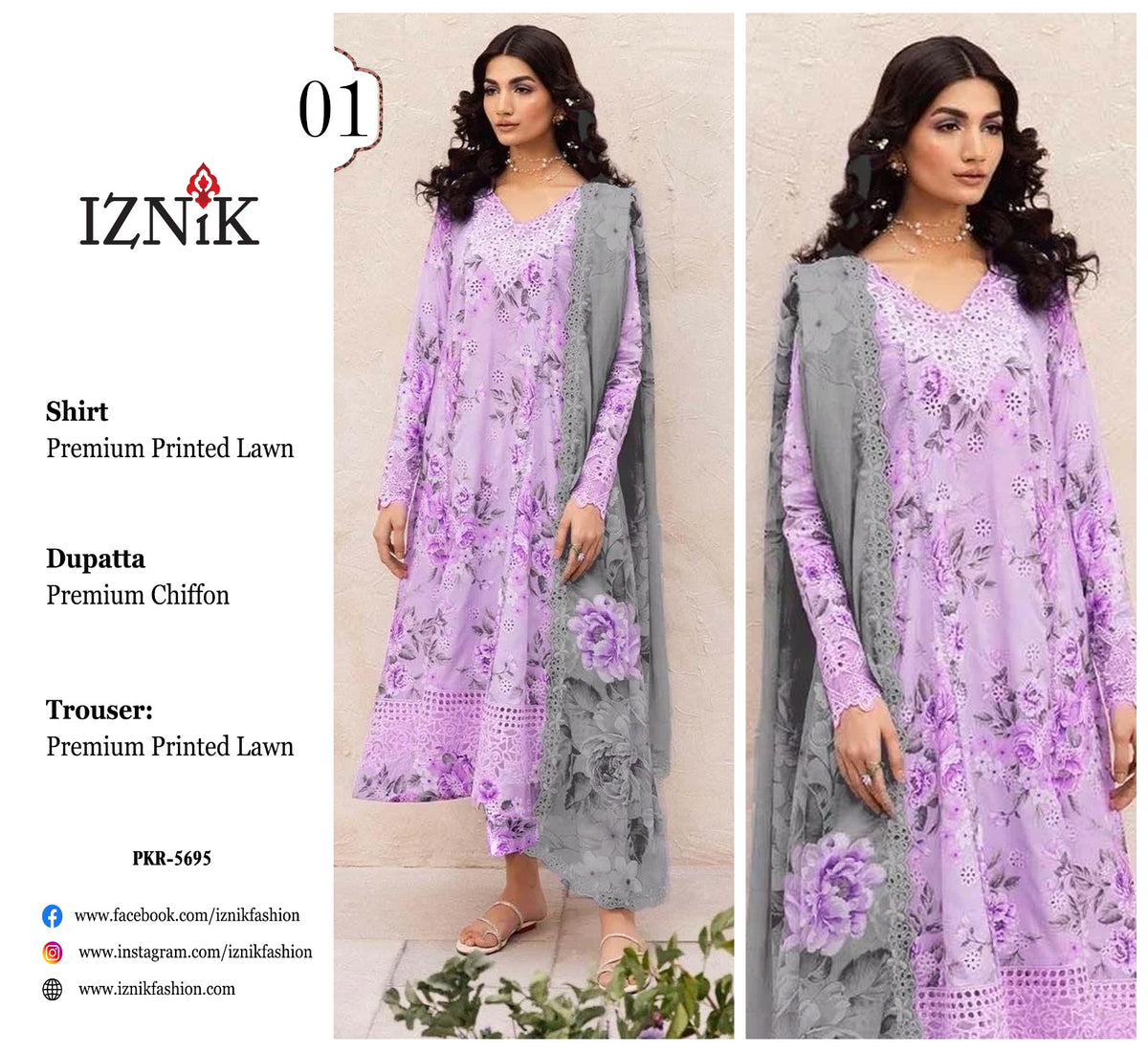IZNIC 3PC LAWN CHIFOON DUPATTA