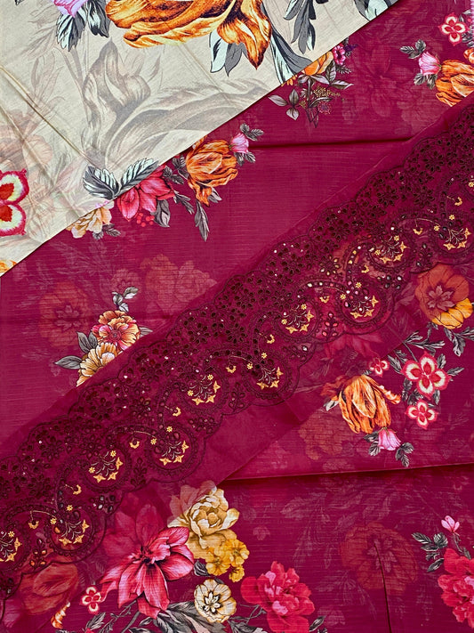 iznik 3pc lawn banadora emroidered daman patch