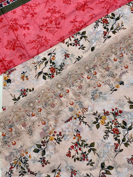 iznik 3pc lawn banadora emroidered daman patch