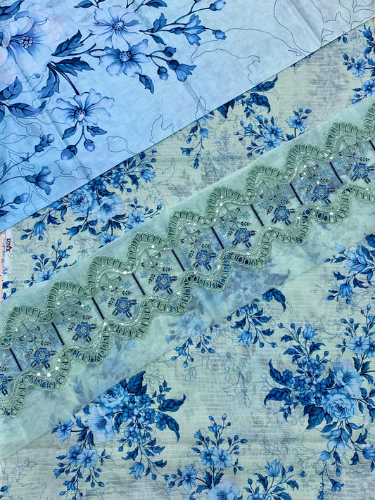 iznik 3pc lawn banadora emroidered daman patch