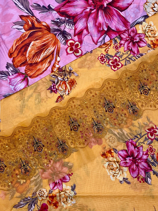 iznik 3pc lawn banadora emroidered daman patch