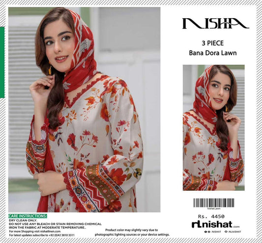 NISHAT 3PC LAWN BANADORA