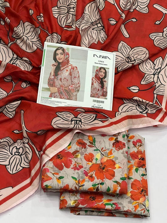 NISHAT 3PC LAWN BANADORA