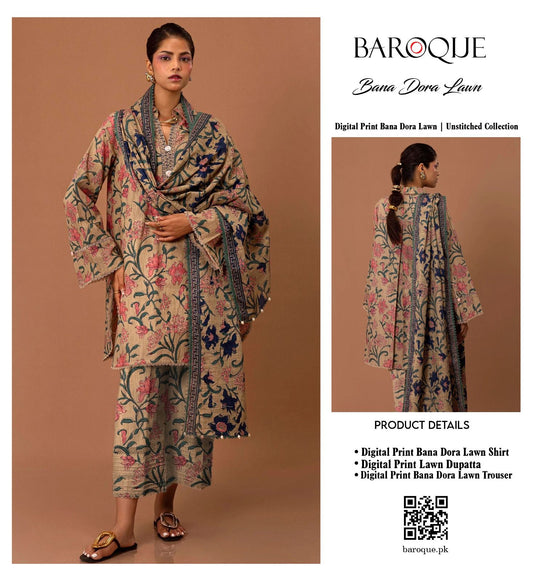 barooque 3 pc lawn bana dora
