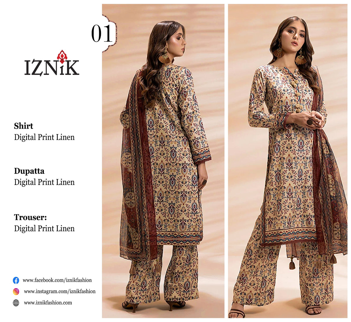 IZNIK 3PC LINEN D#01