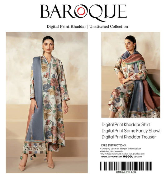BAROOQUE KHADDAR  FANCY SHAWL 3PC