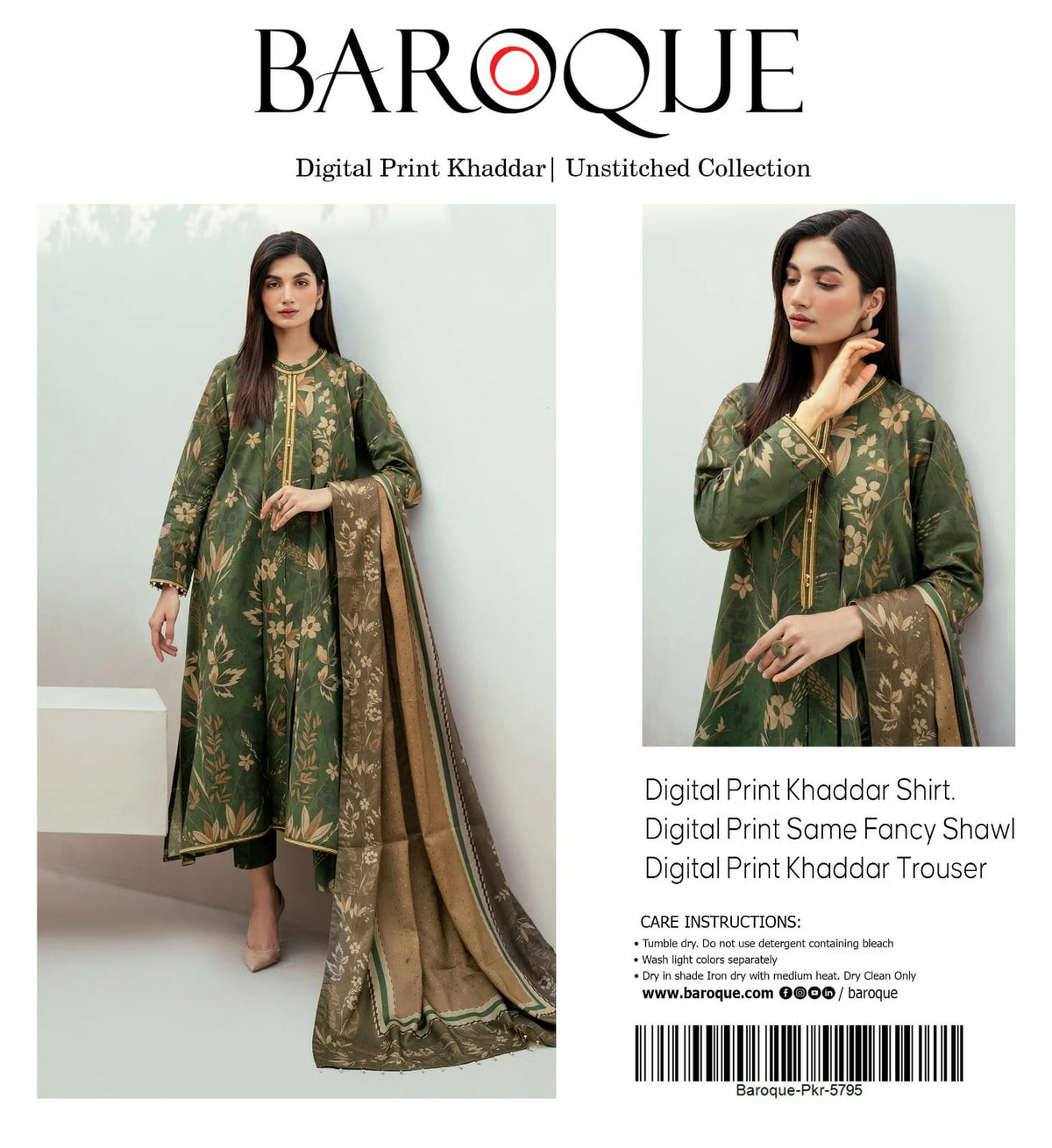 BAROOQUE KHADDAR  FANCY SHAWL 3PC