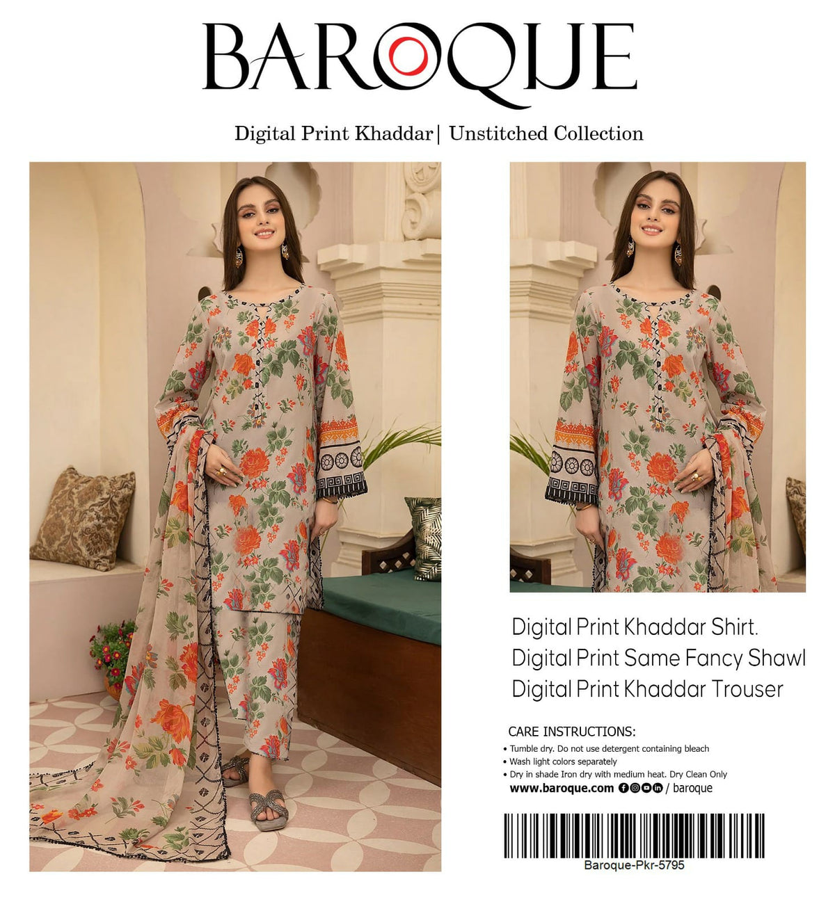 BAROOQUE KHADDAR  FANCY SHAWL 3PC
