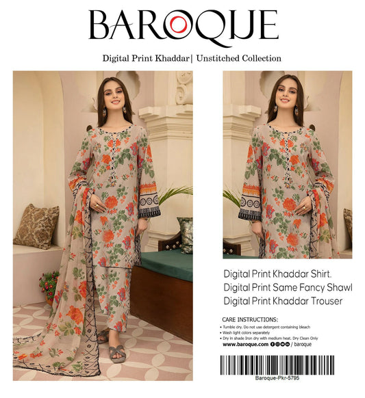 BAROOQUE KHADDAR  FANCY SHAWL 3PC