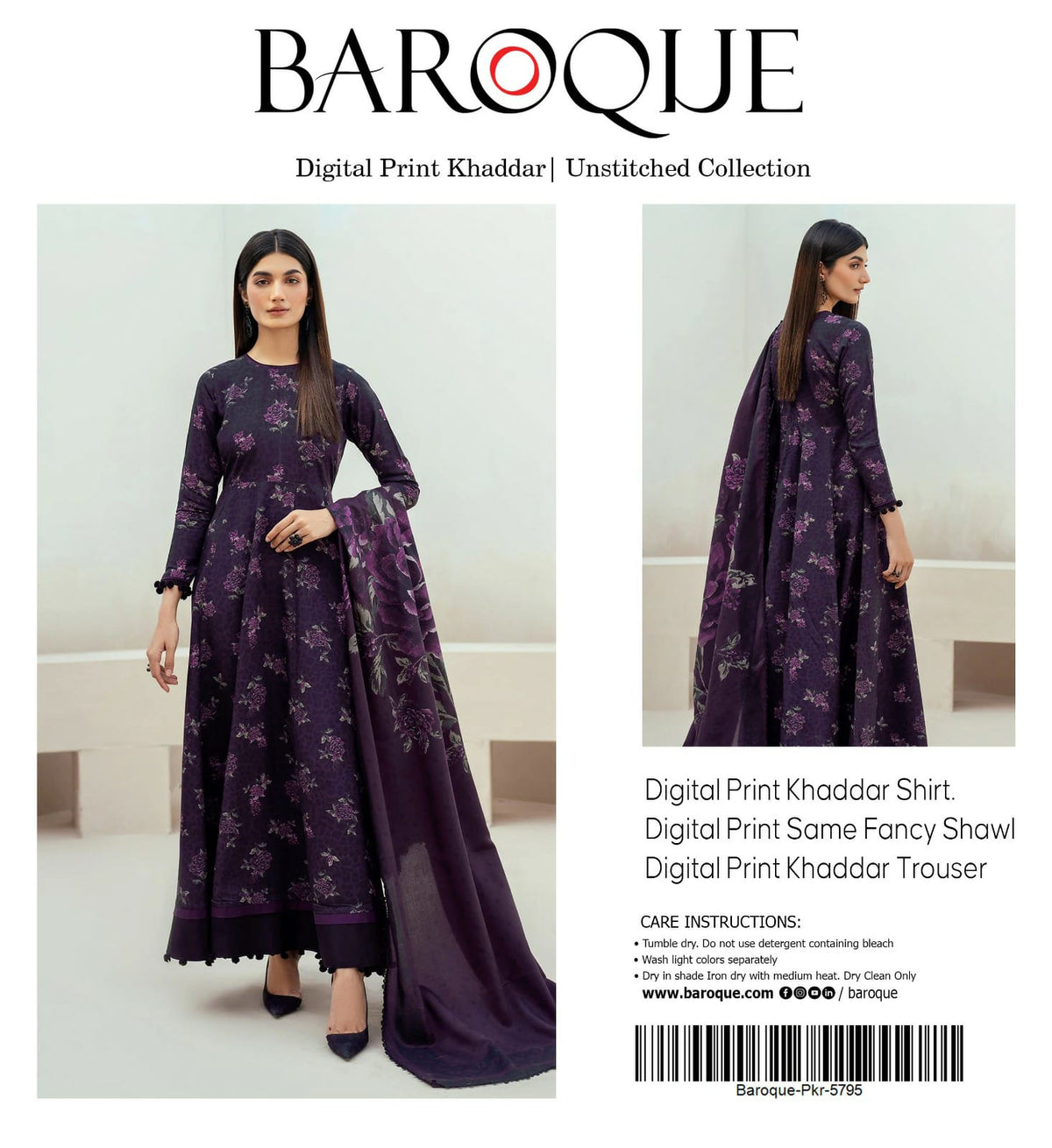 BAROOQUE KHADDAR  FANCY SHAWL 3PC