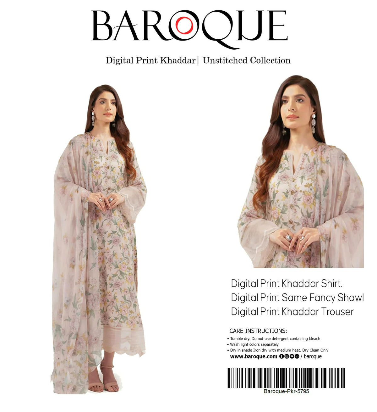 BAROOQUE KHADDAR  FANCY SHAWL 3PC