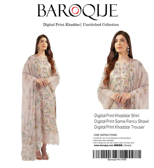 BAROOQUE KHADDAR  FANCY SHAWL 3PC