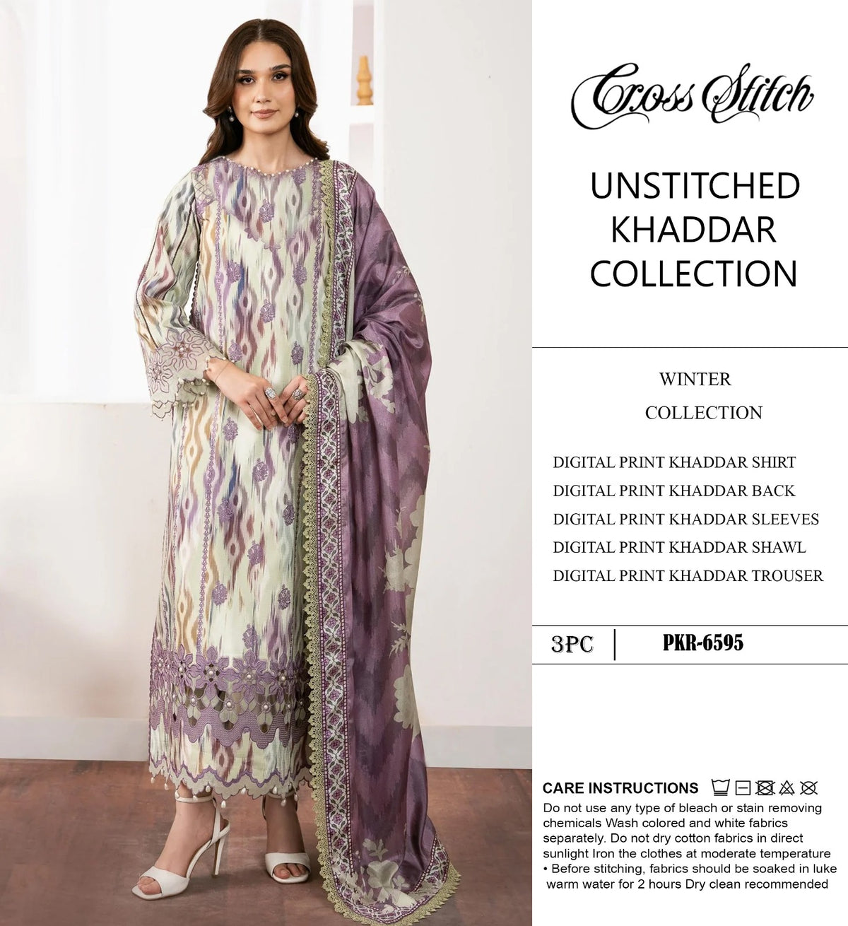 CROSS STICH KHADDAR  3PC