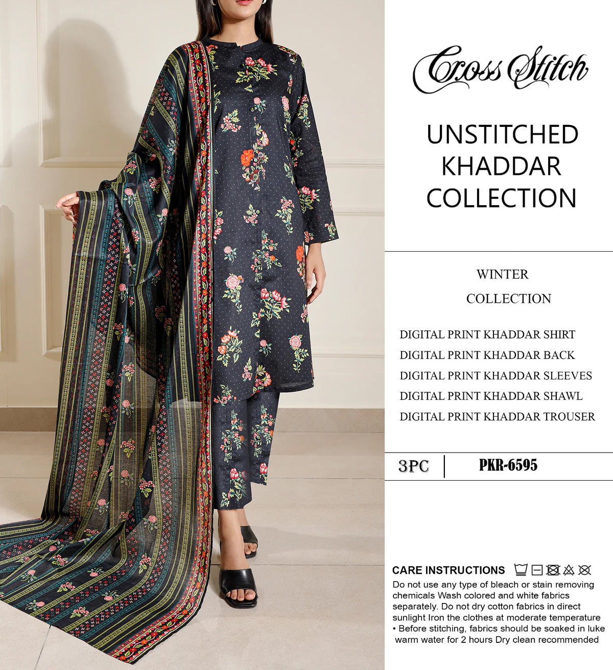 CROSS STICH KHADDAR  3PC