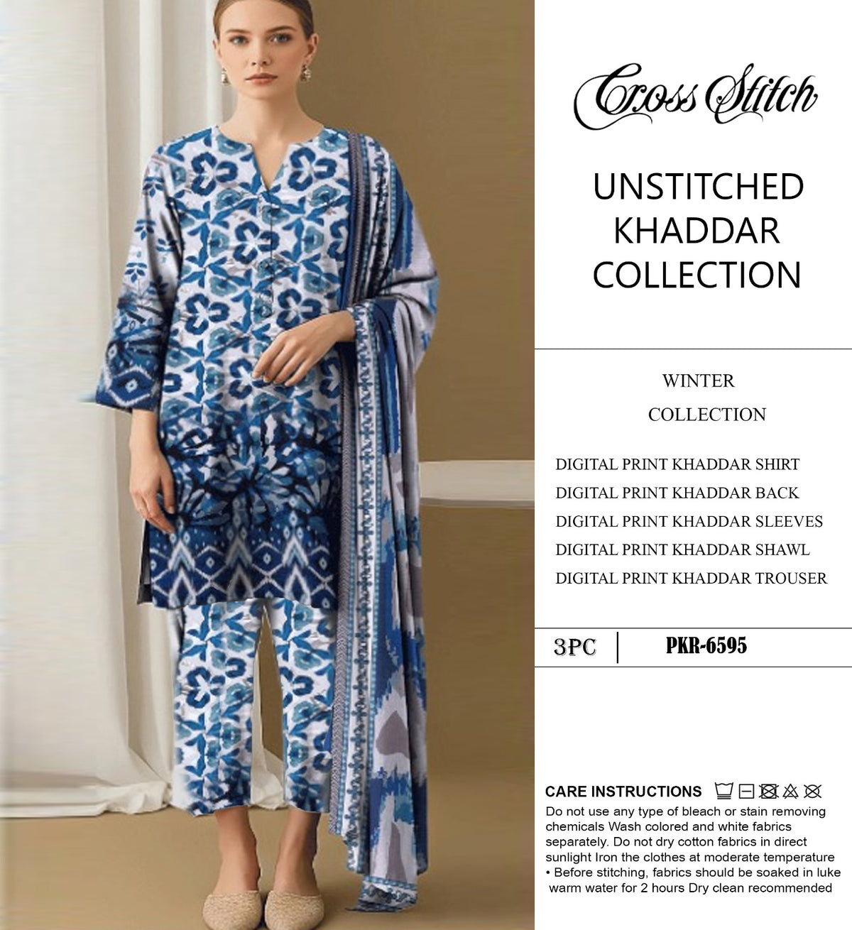 CROSS STICH KHADDAR  3PC