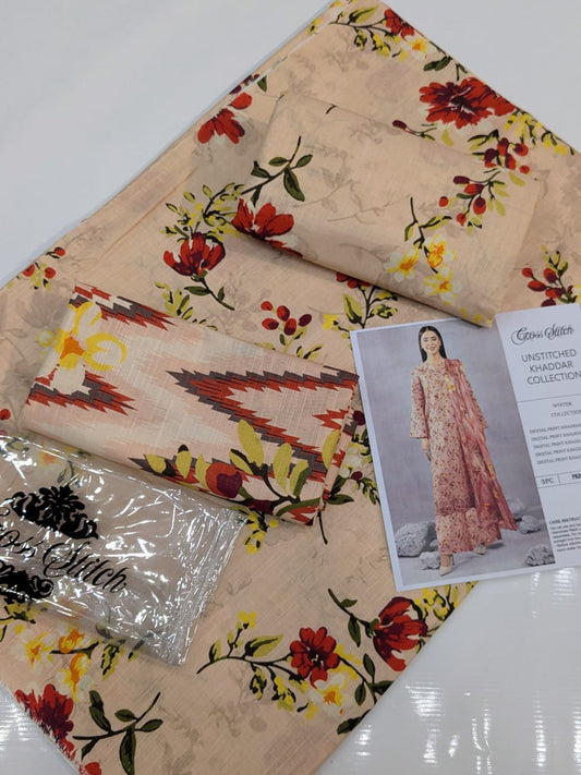 CROSS STICH KHADDAR  3PC