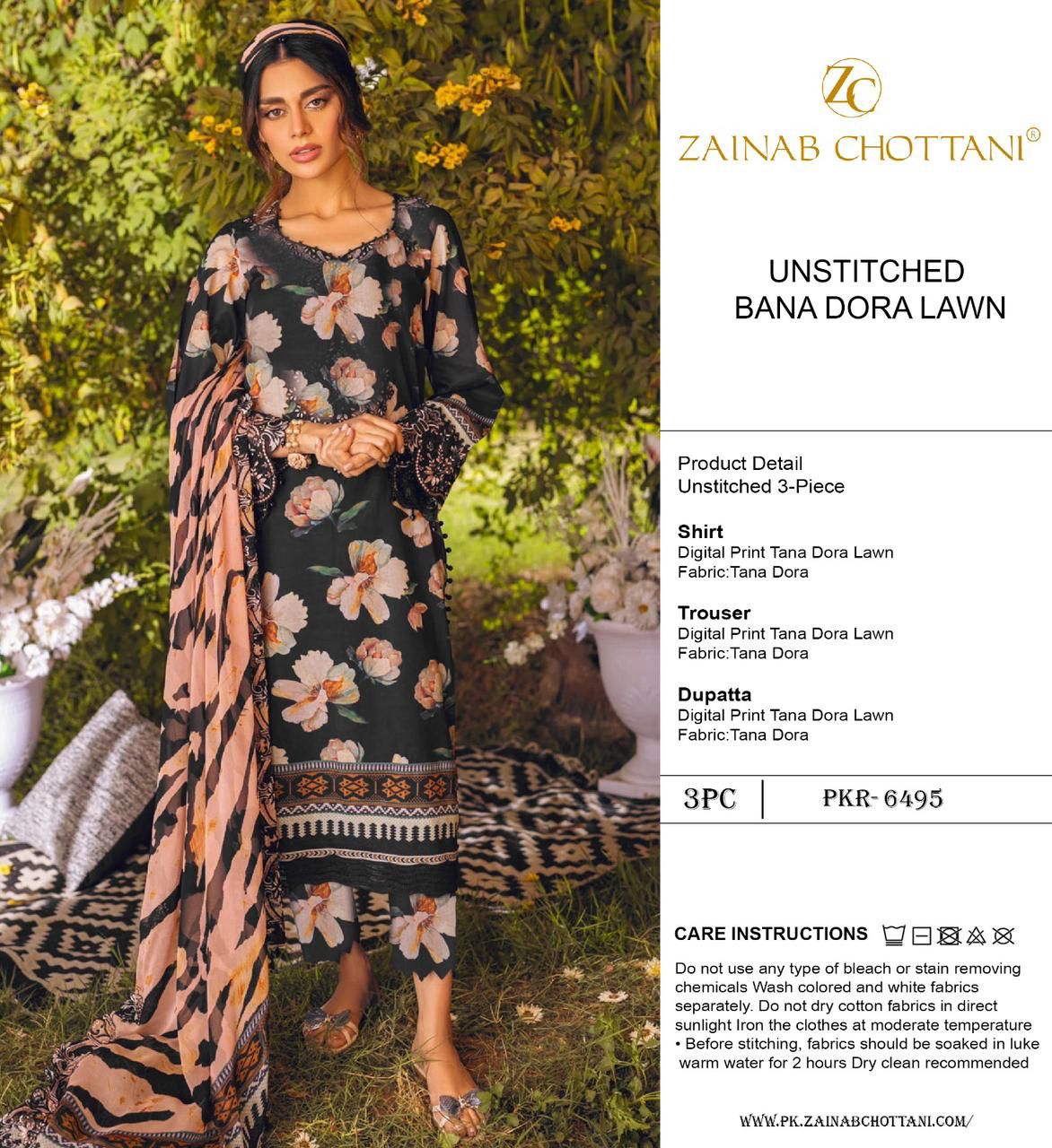 zainab chotani 3 pcs lawn bana dora