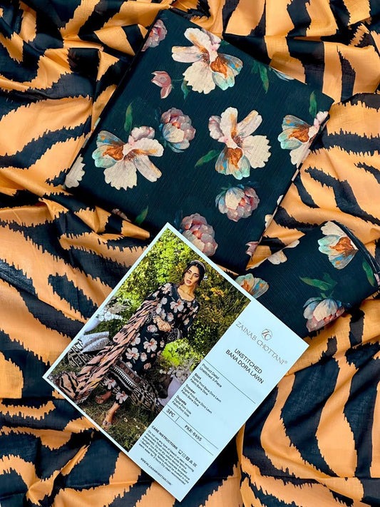 zainab chotani 3 pcs lawn bana dora