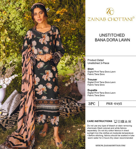 zainab chotani 3 pcs lawn bana dora