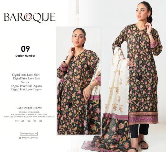 barooque 3 pc lawn voile dupatta