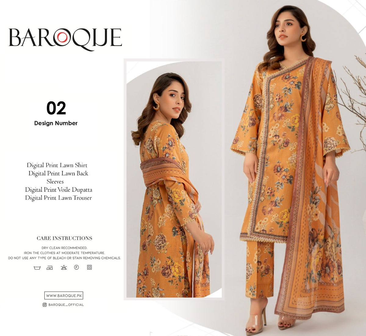 barooque 3 pc lawn voile dupatta