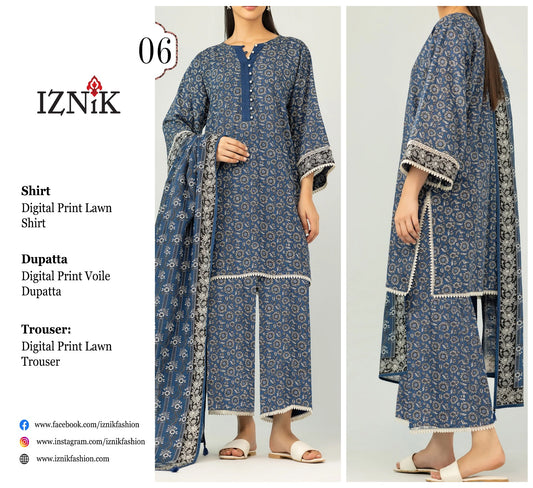 Iznik 3 pc lawn voile dupatta D-6