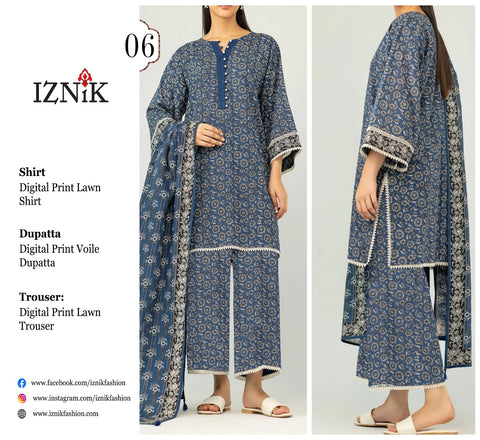 Iznik 3 pc lawn voile dupatta D-6