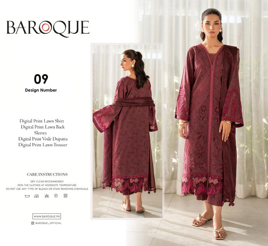 barooque 3 pc lawn voile dupatta